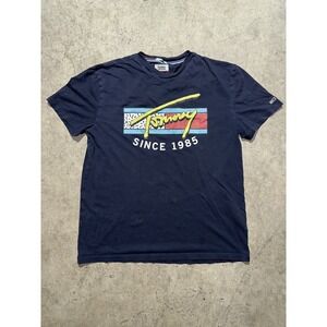 Tommy Hilfiger Jeans Men's Sz L Spellout Big Flag T Shirt Blue Regular Fit Tee